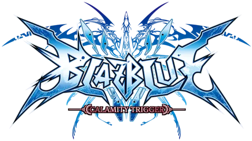 Logo overlayed over banner for game BlazBlue: Calamity Trigger